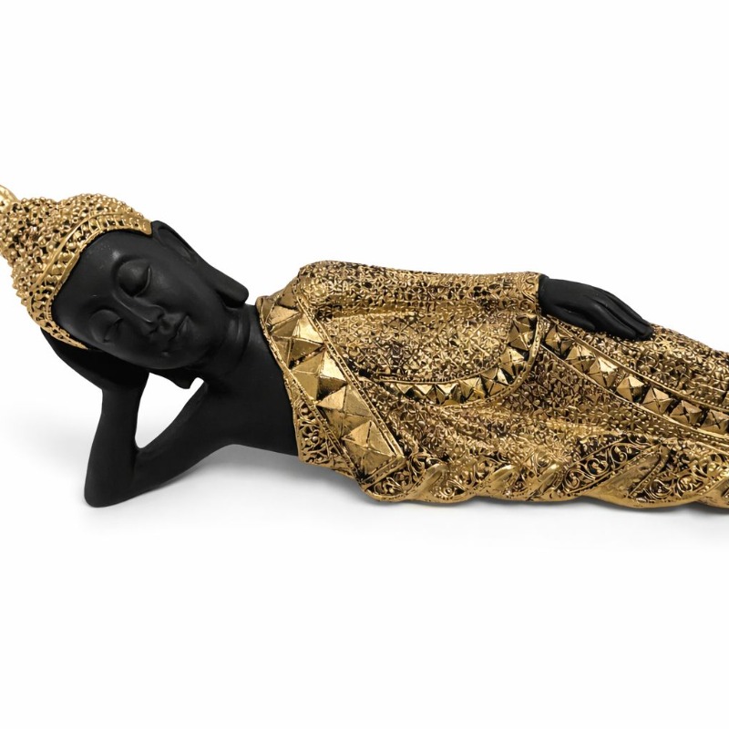 Serene Aura Reclining Buddha Decorative Showpiece – Black & Antique Gold Finish