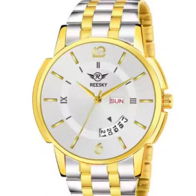 Day & Date Functioning Original Silver - Gold Plated Quartz Analog Watch - For Men