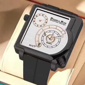 Dual Time Date Display Radium Dial Magnetic Belt Analog Watch For Men_C31000