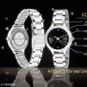 EDINARO Analogue Black Dial Silver Bracelet Girl's & Women's Wrist Watch (ED-2030W)