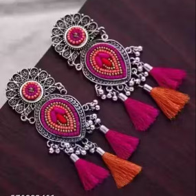Pink Tassel Earrings & Studs