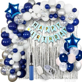 Party Propz Foil,Latex,Cardstock Birthday Decoration Kit for Boys,Pack of 62,Blue Birthday Decoration Kit with Confetti Balloons for Husband,Blue Balloons for Birthday Decorations for Boys