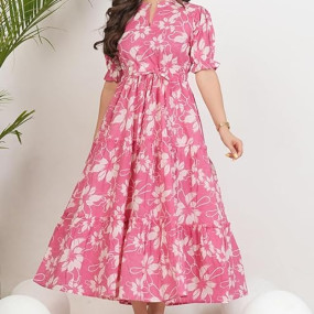 Women's/Girls Cotton Kurta for Women Floral Printed Anarkali Kurta || Floral Flared Western Dress