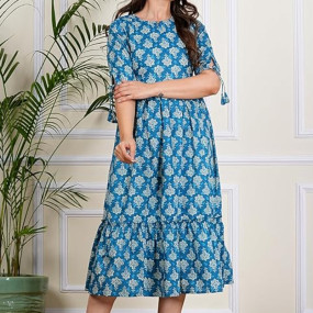 Women's/Girls Cotton Kurta for Women Floral Printed Anarkali Kurta || Floral Flared Western Dress