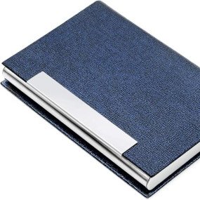 Business Card Case Professional PU Leather & Stainless Steel Multi Card Case,Business Card Holder Wallet Credit Card ID Case/Holder for Men & Women. (Blue)…