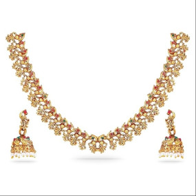 Plated Ruby/Red/Pink & Emerald/Green stone studded Handcrafted Jewellery Set - Ideal for Weddings & Special Occasions