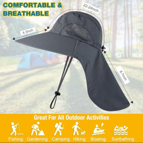 GUSTAVE® Fashion Summer Outdoor Sun for Summer Protection Fishing Cap Neck Face Flap Hat Wide Brim Unisex Removable Quick-Drying Sun Hat