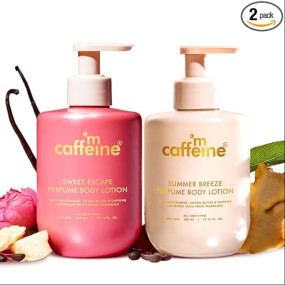 mCaffeine Perfume Body Lotion Combo - Sweet Escape & Summer Breeze | Niacinamide, Cocoa Butter & Shea Butter For Deep Moisturization | Lightweight, Non-Sticky | Fruity & Aqua Fragrance - 300ml x 2
