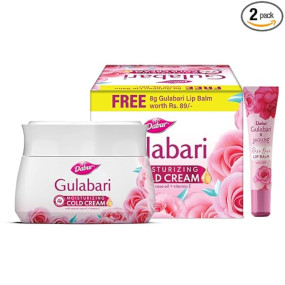 DABUR Gulabari Moisturizing Cold Cream 100Gm + Gualabari Lip Balm 8Gm|With Goodness Of Natural Rose Oil & Vitamin E|Intense Hydration And Deep Moisturization|For Smooth & Soft Skin|All Skin Types