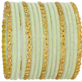 NMII Premium Glass & Golden Beads Velvet Bangle Set For Women and Girls | Velvet Chudi | Traditional Chudi Set | Designer Girl's Bangles Bracelet | Wedding, Party, Festive, Daily- Set of 34