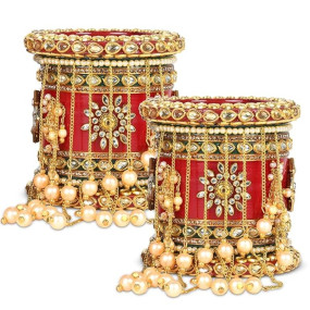 Red Chuda Bangles Set with Green Pearl 9 Latkan Bangles Desighn Perfect for Women, Girls, Brides, and Festivals