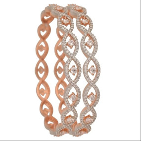Silver Rose Gold Plated Traditional Round White American Diamond CZ Stone latest Bangles Set for Women/Girls