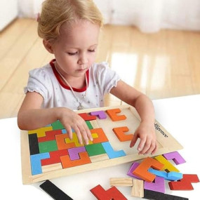 Seven Moon Wood Intelligence Wooden Tetris Puzzle Toy Colorful Brain Development & Educational Game for Kids (3+ Years), Montessori Logic Block Toy for Boys & Girls