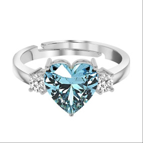 Sterling Silver Heart Stone Ring with Adjustable Band | Gift for Women Wife Girls