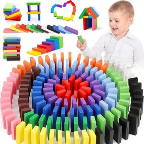 Toy Imagine™ 240 Pcs Wooden Domino Blocks Set for Kids – Educational Building Blocks in 12 Bright Colors – Toys for Boys & Girls Ages 2-5 Years – Skill Development, Stacking & Color Recognition