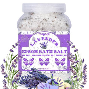 enpeck™ Premium Lavender Epsom Salt For Body Bath, Foot Soak, Sitz Bath | Raw Sea Salt | Lavender Essential Oil | Coconut Oil | Spa Therapy | Stress Relief | Muscle Relaxing | Aromatherapy 900G