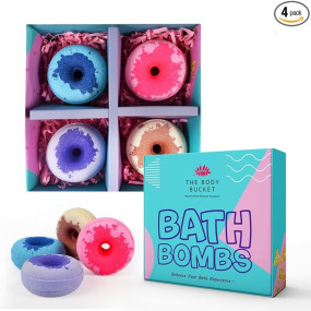THE BODY BUCKET - Aqua, Rose, Lavender & Vanilla Donut Bath Bombs | All Natural Handcrafted with Aromatic Fragrance - Bath Gift for Kids, Men & Women– 65 gm each (Pack of 4)