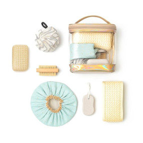 6-Piece Bath Spa Set for Women Shower Cap Bath Loofah Pouf Back Scrubber Strap Nail Brush Pumice Stone & Loofah Pad Body Scrub Kit for Shower & Bath Gift Set For Girl