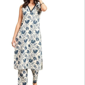 Women's Cotton Printed Straight Kurta With Pant Set
