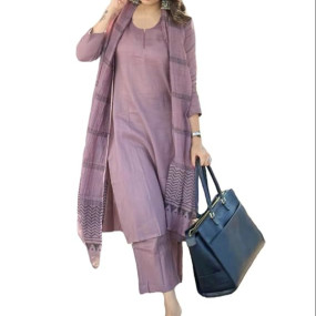 Women's Rayon Blend Solid Straight Kurta with Pant & Dupatta