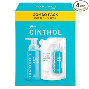 Cinthol Cool Foam Body Wash (800ml) Combo Pack (1 Bottle + 3 Refills) | Unique Foam Formula for Moisturized & Irresistibly Soft Skin | Suitable for All Skin Types