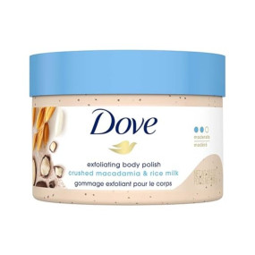 Dove Exfoliating Body Polish| Body Scrub |Deeply Nourishing Crushed Macadamia and Rice Milk |Moisturises & Brightens Skin | Sulphate Free|298gm