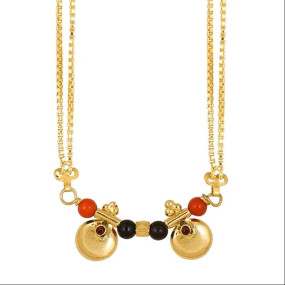 Mangalsutra For Women Girls Temple South Indian Traditional 1 Gram Gold Stylish Maharashtrian Long Double Chain Double Mangal sutra Pendant Tanmaniya Black Nallapusalu Chains -667