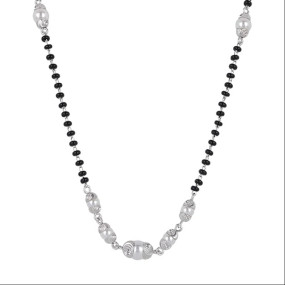 MAIRA 925 Sterling Silver Simple Elegant Pure Rhodium plated Pearl 18-inch Mangalsutra Tanmaniya | Hypoallergenic & Authenticity Certificate | Pure Silver Gift for Women