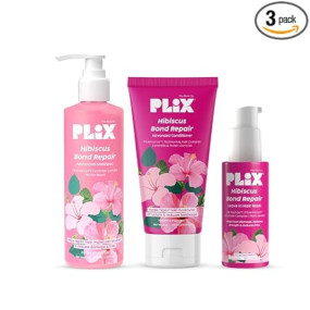 PLIX- THE PLANT FIX Hibiscus Strength & Repair Hair Care Kit | Shampoo (200ml) + Conditioner (175ml) + Leave-In Hair Mask (50ml) | 3X Stronger Hair | Reduces Breakage, Split Ends & Frizz