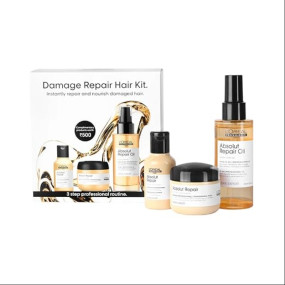 L'Oréal Professionnel Damage Repair Hair Kit with Absolut Repair Range | Shampoo (50ml), mask (75ml), serum (90ml) | For dry & damaged hair | With Protein & Omega-9
