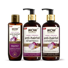 WOW Skin Science Ultimate Onion Oil Hair Care Kit for Hair Fall Control - Shampoo 300ml + Conditioner 300ml + Onion Hair Oil 200ml