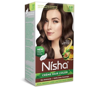 Nisha Creme Hair Color, Permanent Hair Colour Dark Brown, Silky & Shiny 100% Grey Coverage Rich Bright Long Lasting Hair Colouring For Ultra Soft Deep Shine Hair Dye