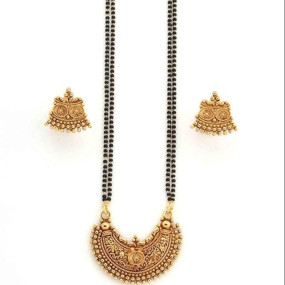 Traditional Black Beads Long One Gram Gold, Copper & Alloy Multi Mangalsutra/Tanmaniya Vati/Nallapussalu for Women d-25