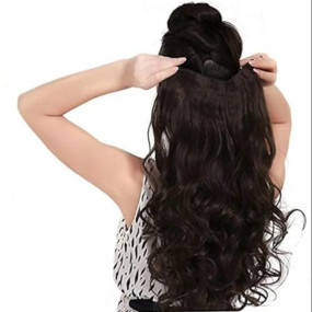Foreign Holics 5 Clips Curly Hair Extensions for Women 3/4 Full Head Clip in on Synthetic 24-inch Natural Brown Hair Extension Wig