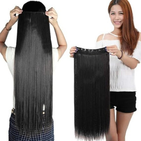 Hair Extensions And Wigs Long Hair Smooth and Silky Straight Synthetic Hair Extensions for Women, Black