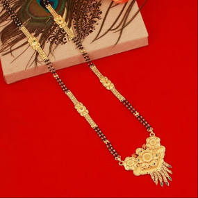 Traditional Black Beads Long One Gram Gold Copper Alloy Multi Mangalsutra/Tanmaniya Vati/Nallapussalu For Women(30 INCH LONG)