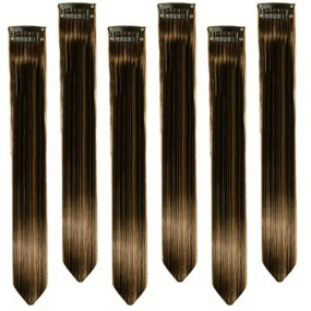 rown with Golden Highlights Hair Extensions For Women Real Hair 22 inches, Pack of 6 Clip-based Straight Colored Hair Streaks for Women & Girls, 2-Tone Party Funky Synthetic Hair Patches