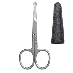 Nasal Safety Personal Grooming Scissor for Nose Hair, Beard, Moustache and Eyebrow | Safety Blunt Round Tip Heavy Duty & Rust-Free SS Metal | Travel Friendly with Hygiene Leather Case