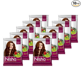 Nisha Hair Color Dye Henna Based Natural Hair Color Powder Without Ammonia Natural Brown Colour 15Gm Pack of 10