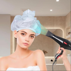 Angju Hair Drying Hood & Net Plopping Cap for Curly Hair With Drawstring, Adjustable Bonnet Hooded Hair Dryer Attachment, Fast Styling