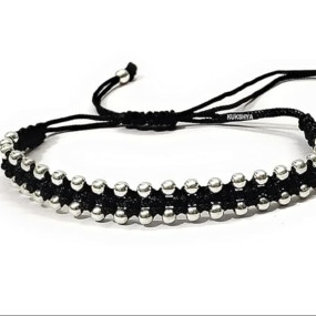 Sterling Silver Ball Black Thread Anklet For Women & Girls Adjustable |With Certificate of Authenticity 1 Piece(TP 071)
