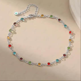 VAMA FASHIONS Silver Adjustable Multicolor Crystal Stone Ankle Bracelets Toes Foot Jewelry Leg Payal Anklets Charm Chains for Girls Women