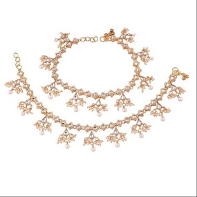 Traditional Gold Plated Kundan & Pearl Studded Payal Anklets Jewellery for Women & Girls (A025)