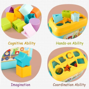Prime Deals Baby First Blocks Activity Toys Sorter Baby and Toddler Toy ABCD Learning Shape Alphabets Storage Bucket Toys Sorting Game Developmental Educational Toy Children 16 Building Blocks