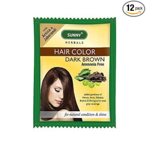 Sunny Herbals Dark Brown Hair Color | Rich & Natural Dark Brown Shade | No Ammonia | Long-Lasting Color | Covers Grey Effectively | With Henna, Amla & Bhringraj | Soft & Shiny Hair | Unisex, Pack of 12
