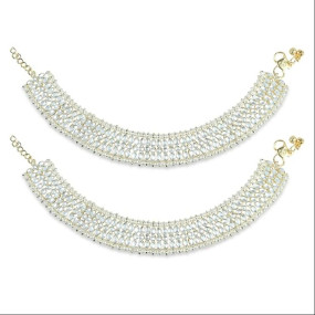 Traditional Alloy Gold Plated Kundan Pearl Payal Anklet for Women (A046)