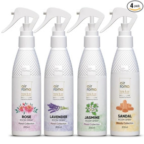 AIR-ROMA Air Freshener Spray Combo of 4 (200ml each) | Rose, Jasmine, Sandal, Lavender Fragrances | Long-lasting Odour Eliminator for Home, Hotel Rooms, Toilet & Office Use