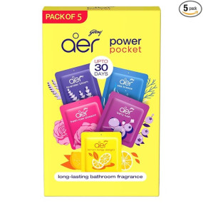 Godrej aer Power Pocket Bathroom Freshener – Assorted Pack of 5 (50g)| Lasts up to 30 days | Germ Protection