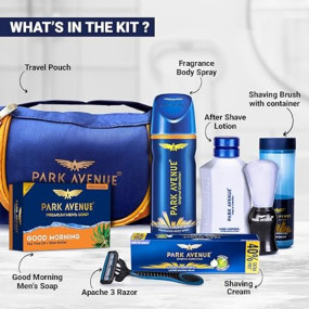 Park Avenue Good Morning Grooming Collection 7 in-1 Combo Grooming Kit for Men | Gift Set for Men | Father’s Day Gift for Dad | Shaving Kit for Men | Shaving Foam | After Shave | Gift Hamper for Men, Husband, Boyfriend | Free Travel Pouch Inside
