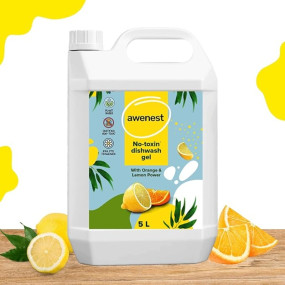 awenest 5 Liter Dishwash Gel | No-toxin Plant Based Natural Dishwash Liquid Concentrate | Orange and Lemon | Baby And Pet Safe